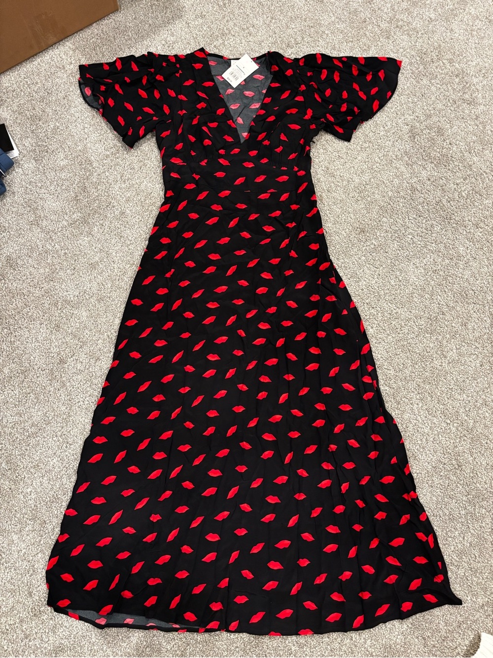 a new day Black Midi Dress with Red Lip Print